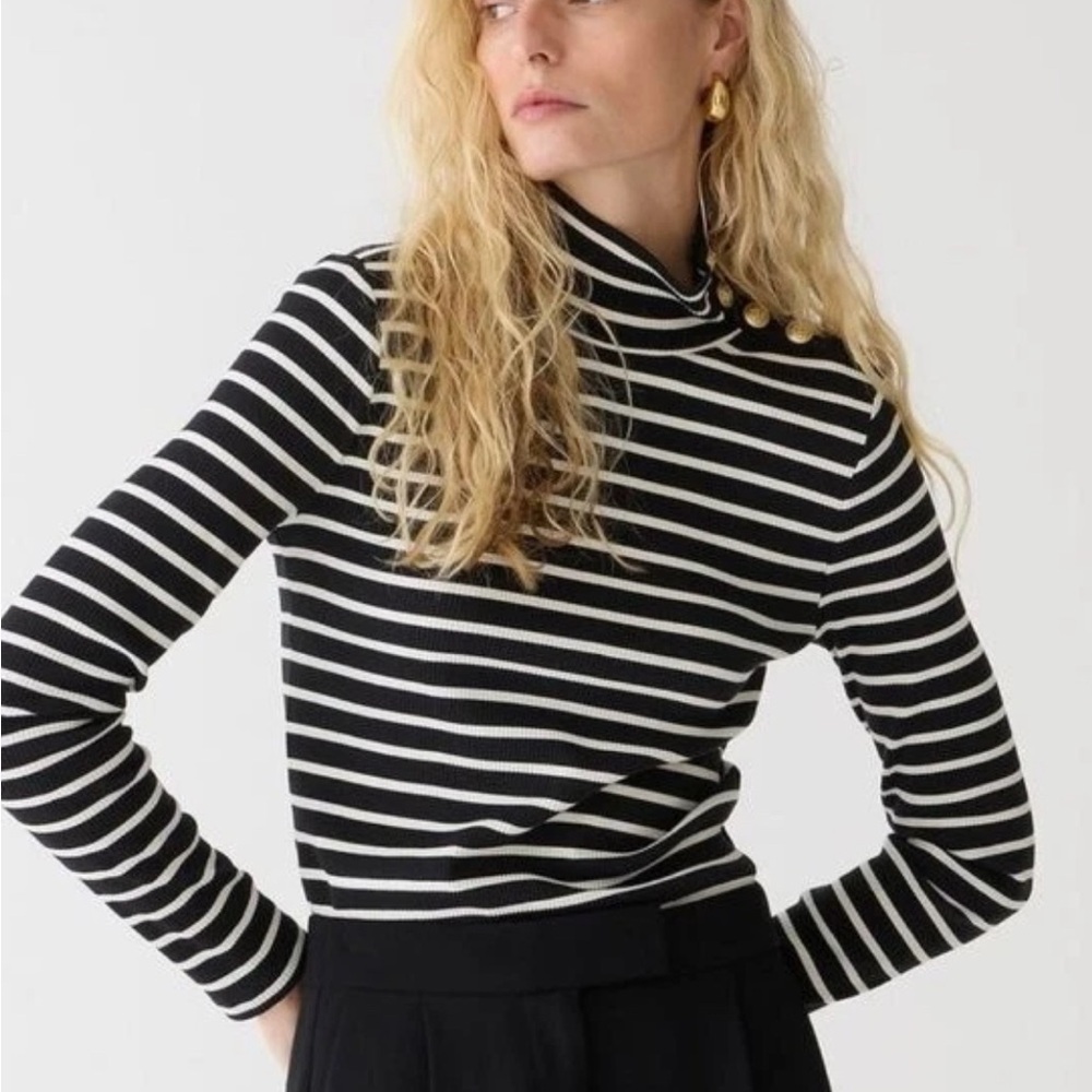 J. Crew NWT Vintage Ribbed Striped Black and White Turtleneck Medium